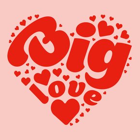 Big love heart shaped typography red and pink