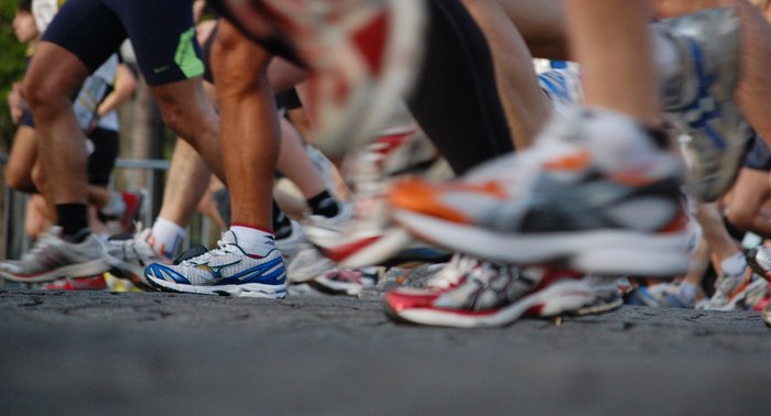 Close up of runners feet in London Marathon