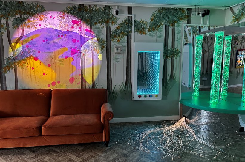 Room painted as a forest