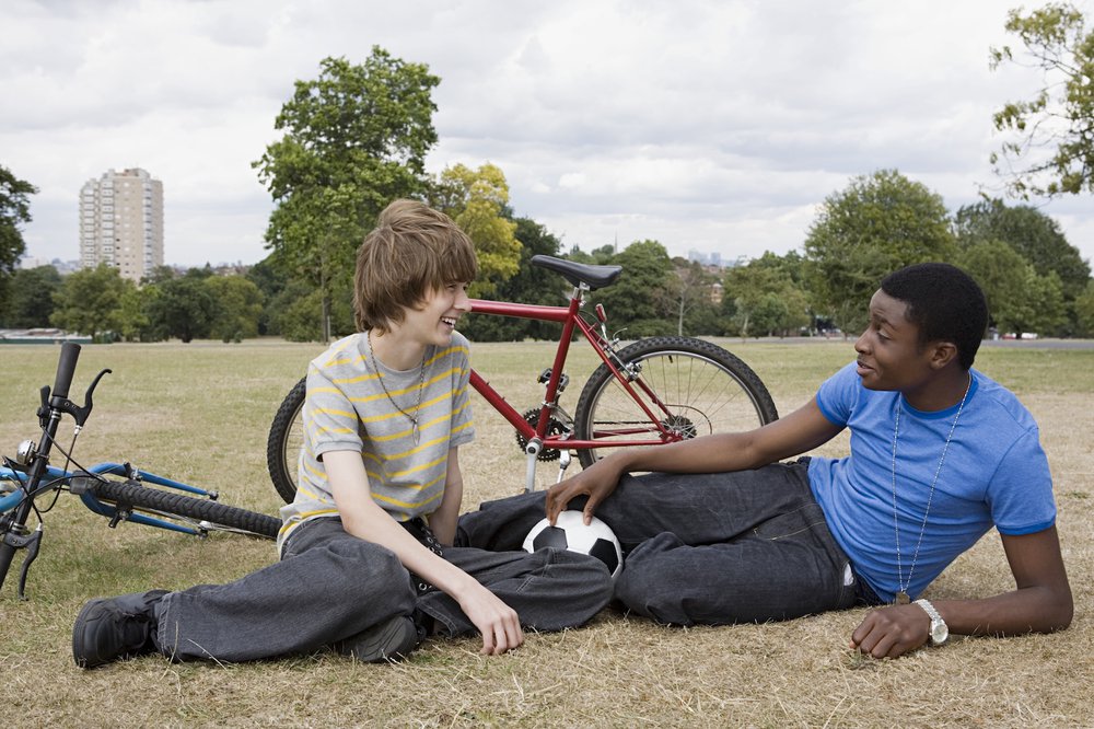 Teenage friends in park