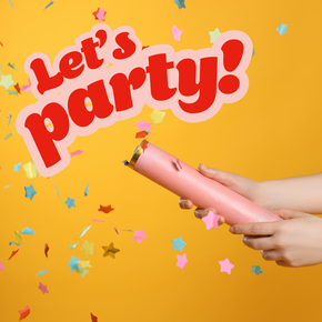 Let's party eCard with party popper on  yellow background