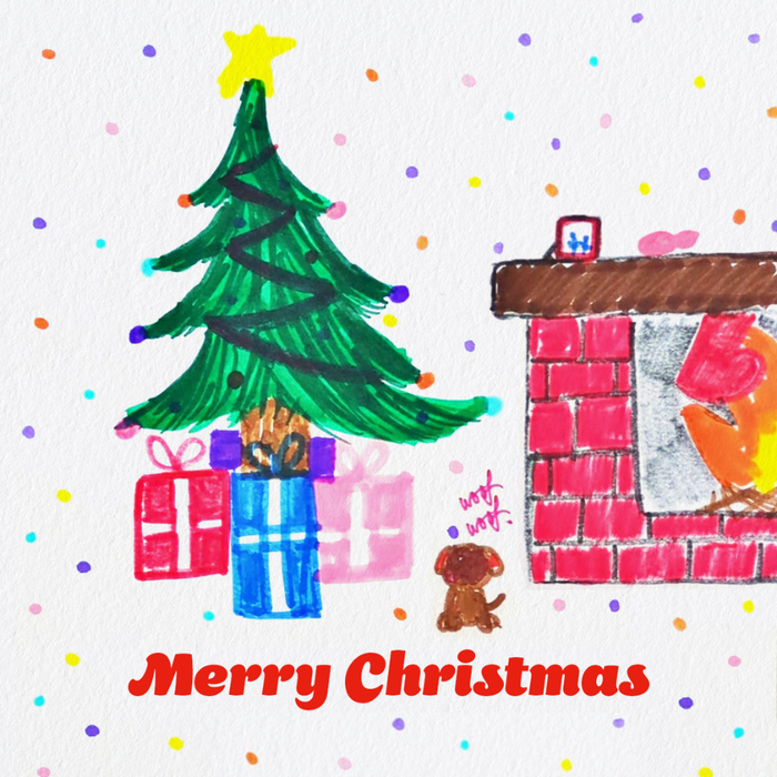 Christmas tree with presents and fireplace eCard