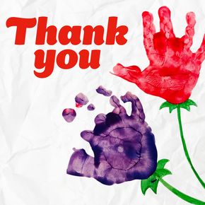 Thank you eCard with child's handprints made into flowers