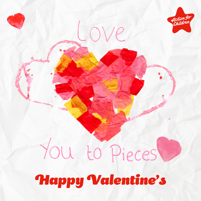 Love you to pieces Valentine's Day card, decorated with lots of pink hearts