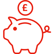 Piggy bank with pound coin red icon1