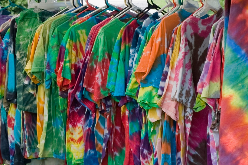 Row of handmade t-shirts hanging