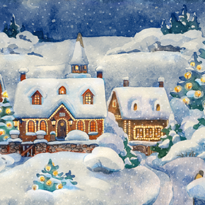 Traditional design - Lit up house in snow